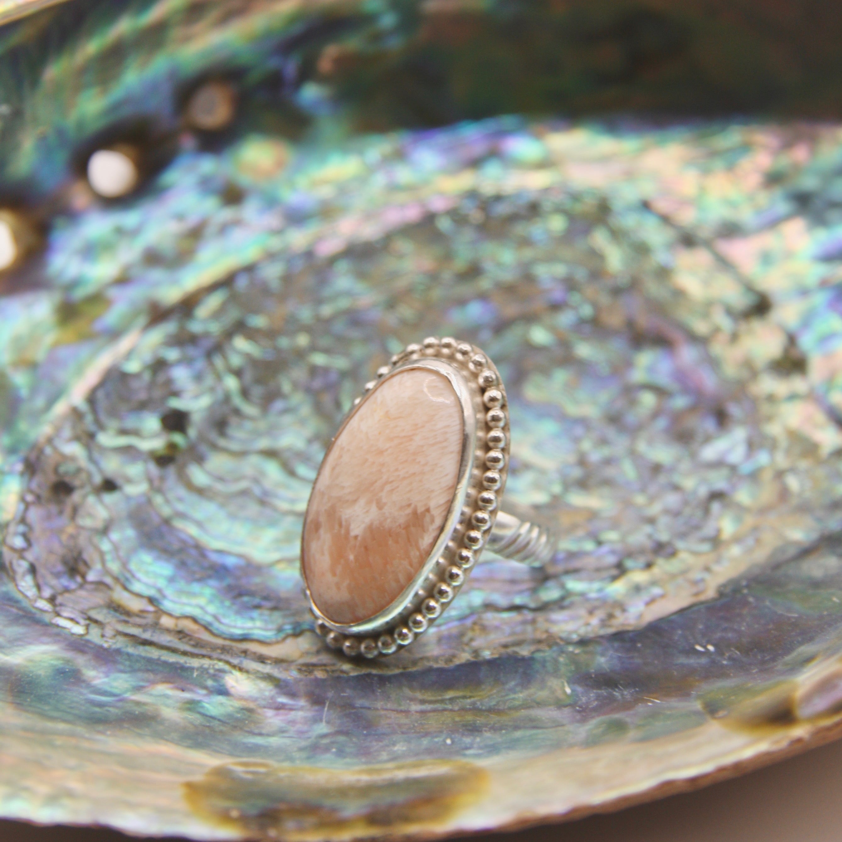 Pink Scolecite Beaded Ring