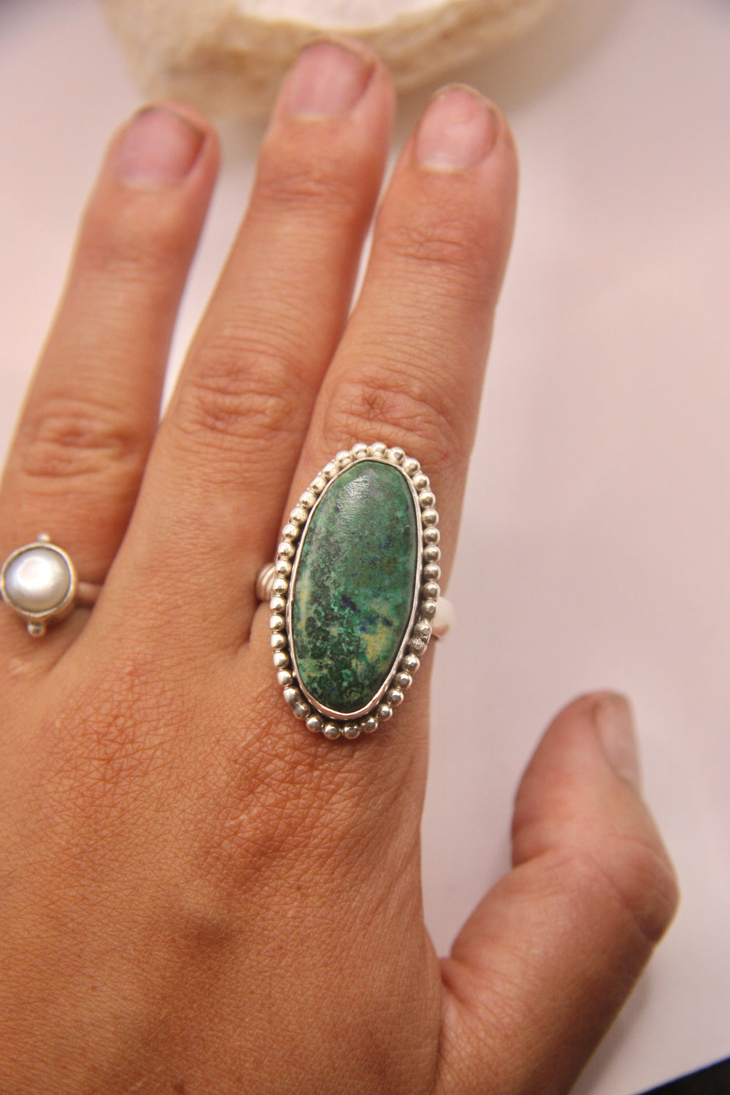 Mossy Green Beaded Ring