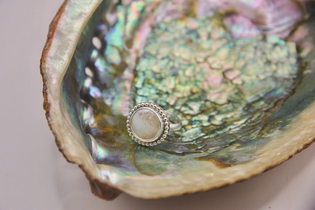 Flat Pearl Bead Lined Ring