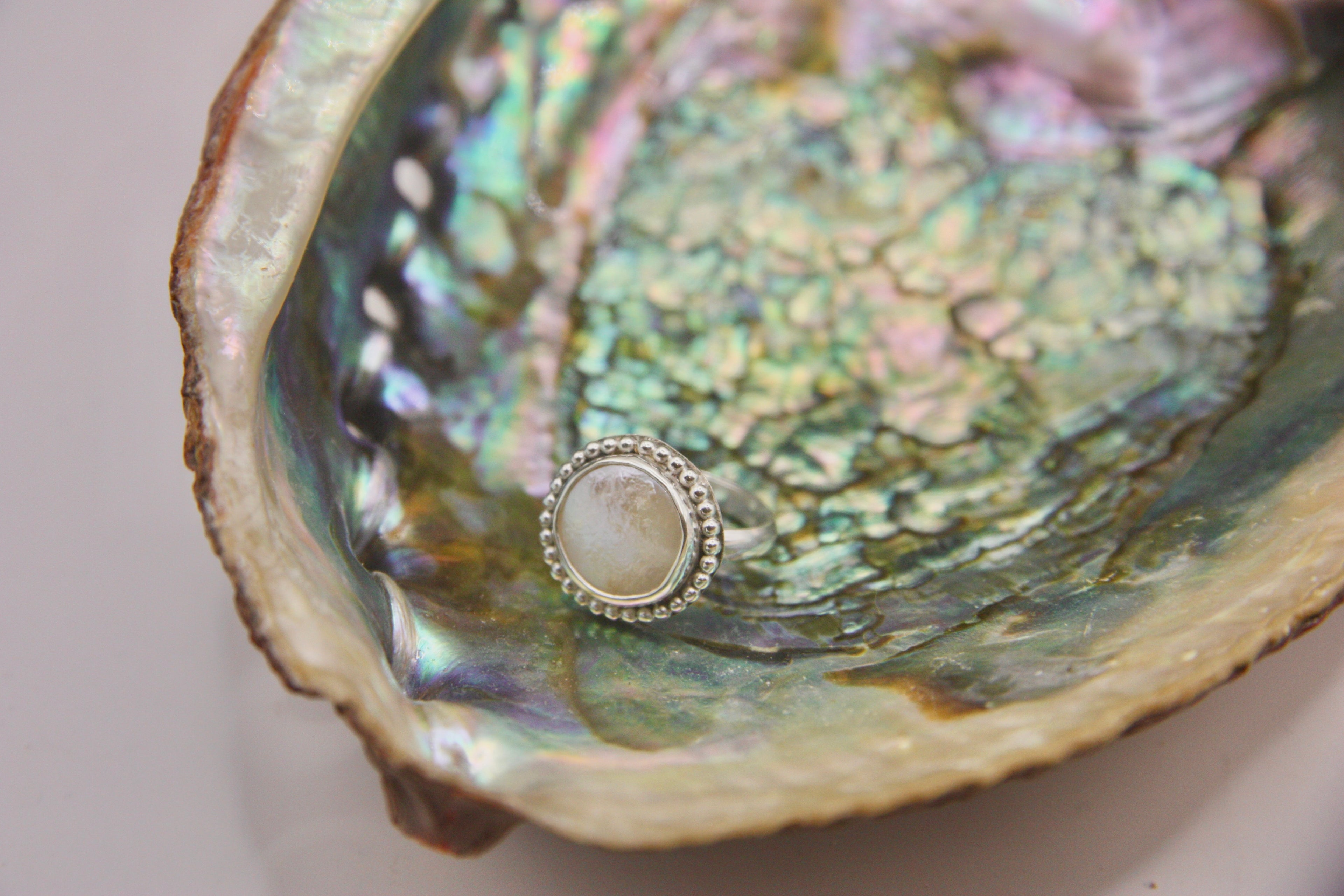 Flat Pearl Bead Lined Ring