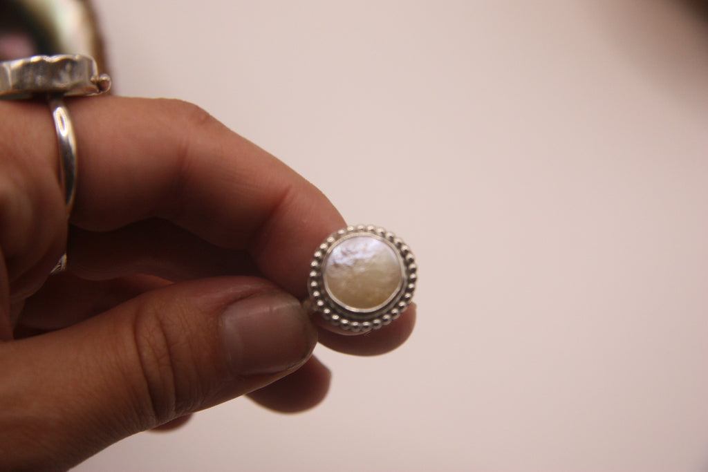 Flat Pearl Bead Lined Ring