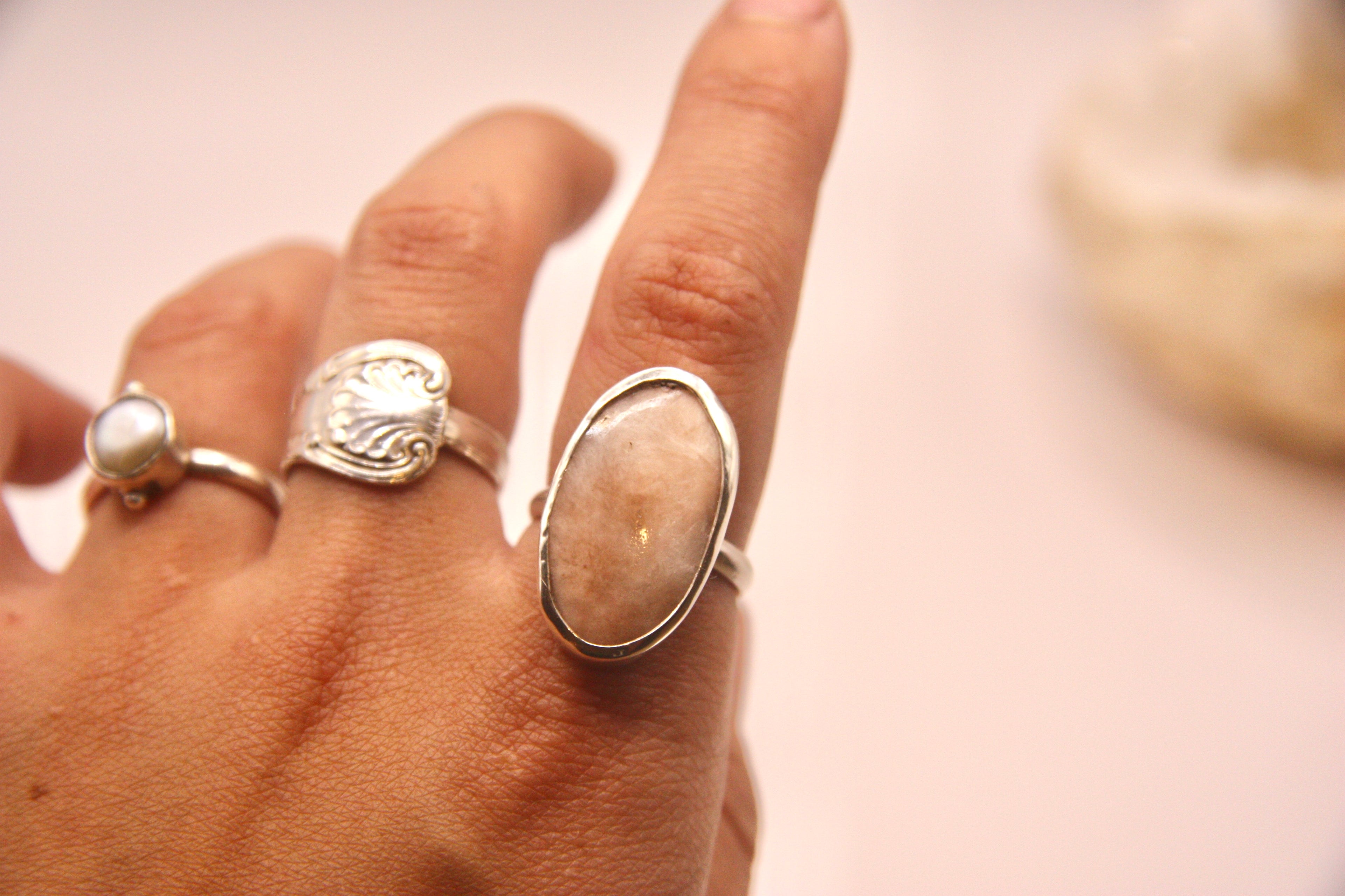 Pink Scolecite Plain Ring
