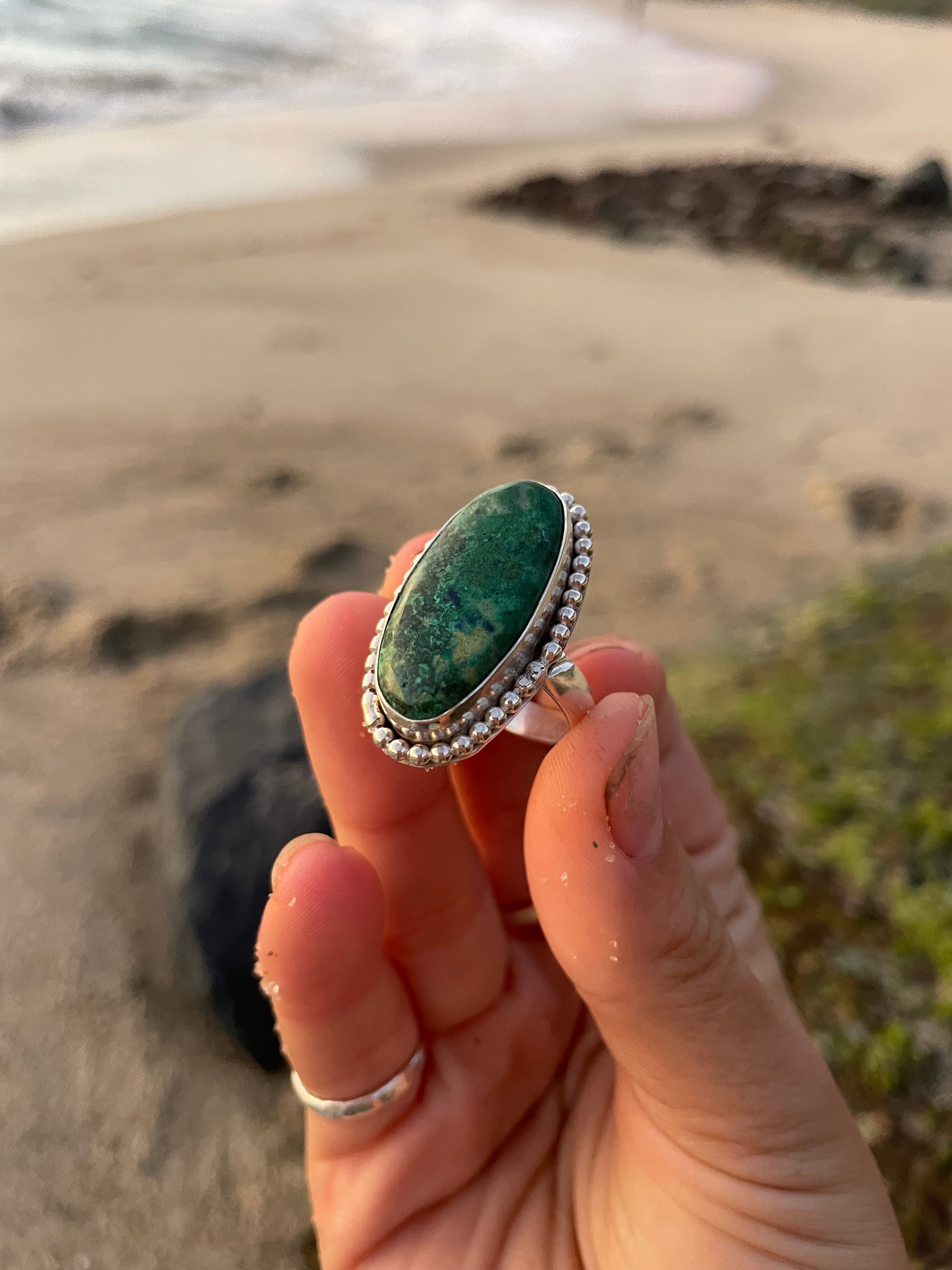 Mossy Green Beaded Ring